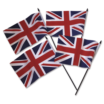 Pack of 12 9 inch x6 inch Union Jack Hand Waving Flags