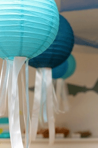 Turquoise Paper Hanging Lanterns